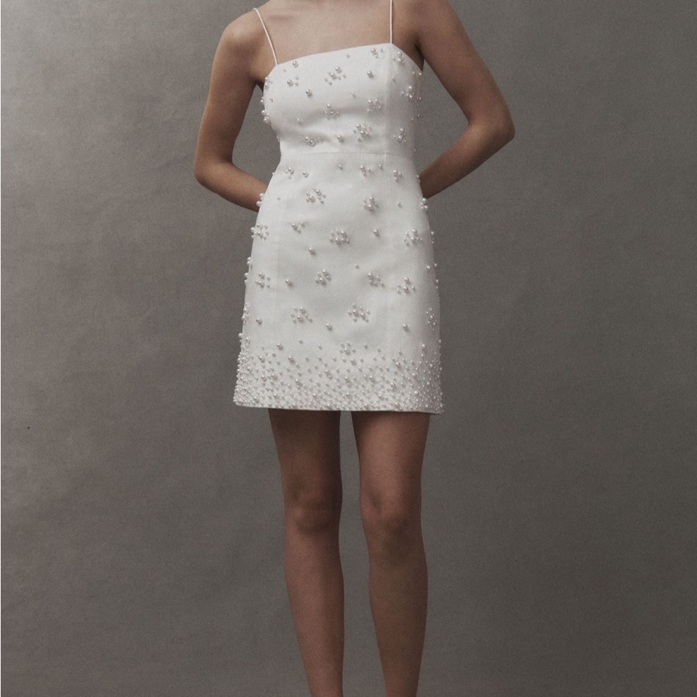 BHLDN Straight-Neck Pearl Mini Dress